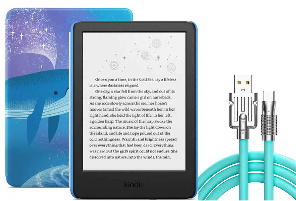 Prezent na Komunię Czytnik e-book Amazon Kindle 11 Kids wieloryb +Kabel USB