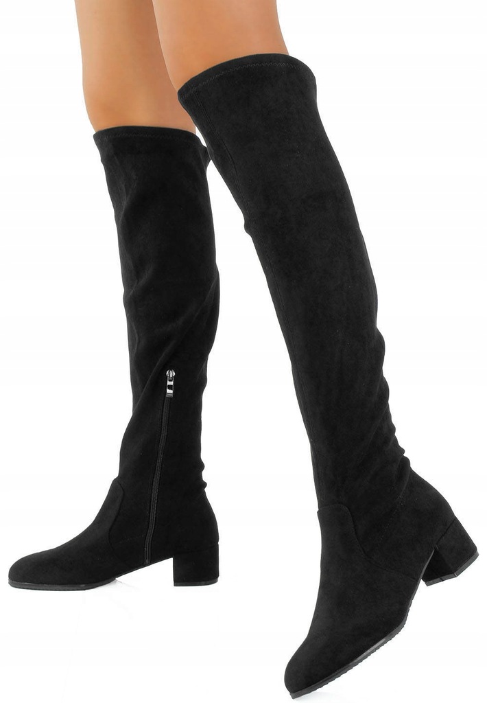 KOZAKI NA NISKI SŁUPKU CZARNE OCIEPLANE ZAMSZOWE 3