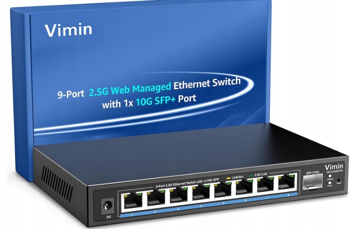 VIMIN 9-portowy switch Ethernet 2,5 G, 1x 10G-SFP, 8 portami 2