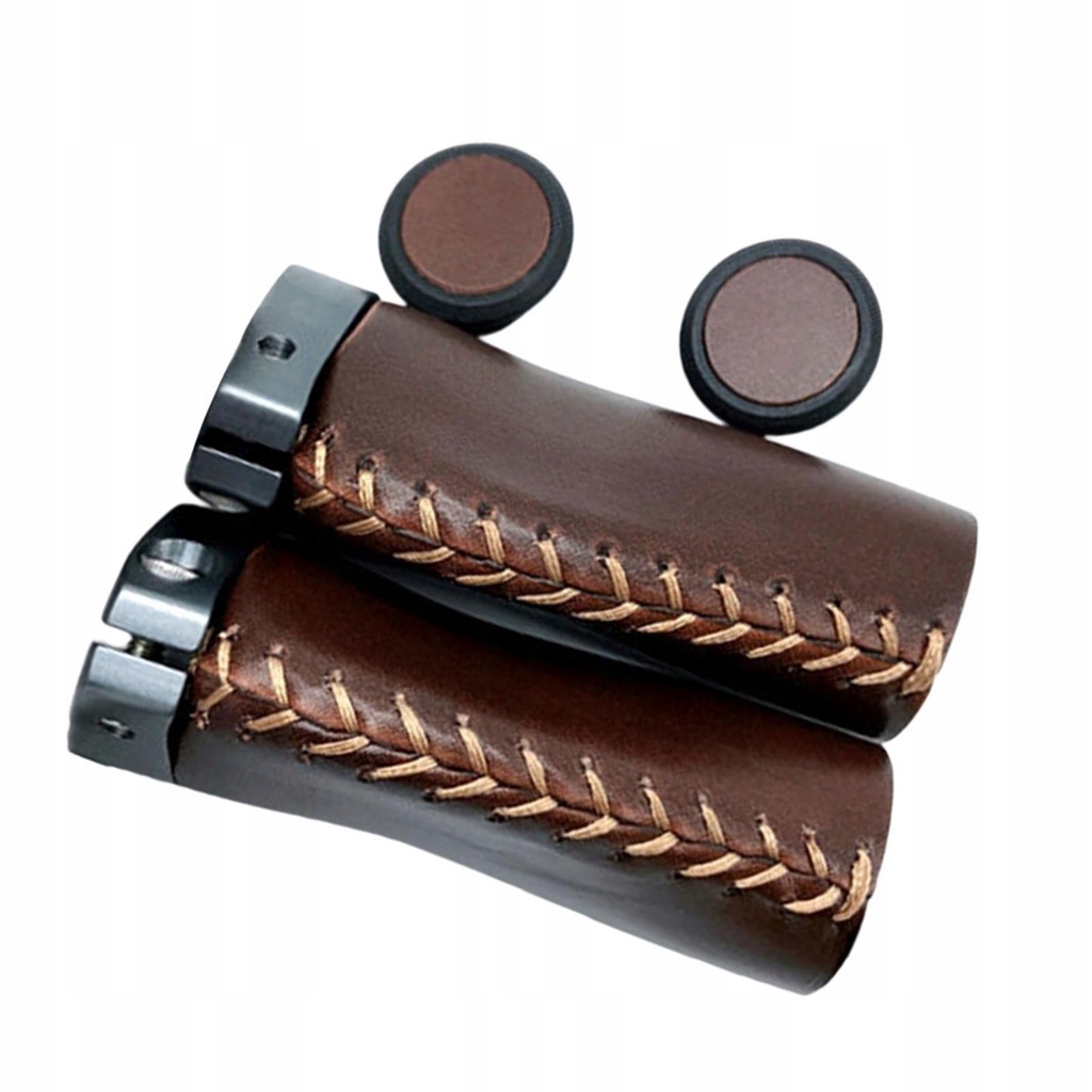 Leather Bike Handlebar Grips, Double Lock on Bike Grips, Professional brown