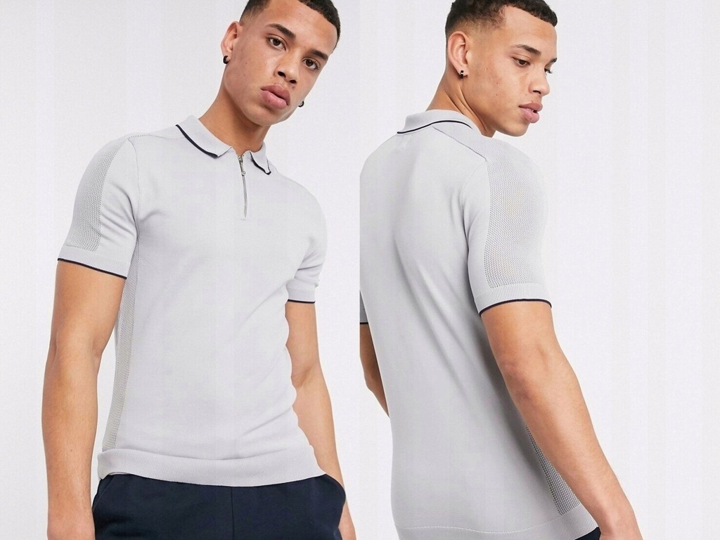 River Island - Szare dzianinowe polo zamek M