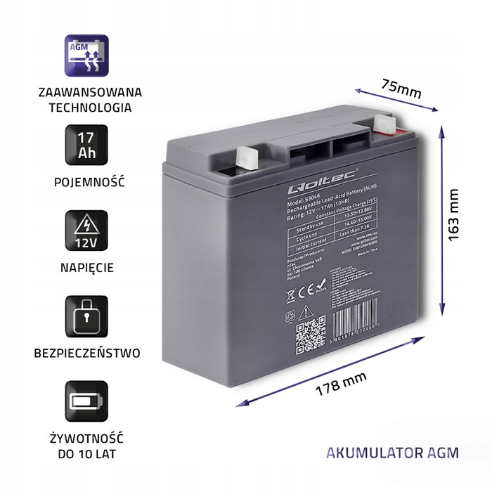 Купить Аккумулятор Qoltec AGM 12В 17Ач Качество HQ!: отзывы, фото, характеристики в интерне-магазине Aredi.ru