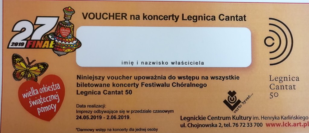 Voucher na Koncerty LEGNICA CANTAT 50