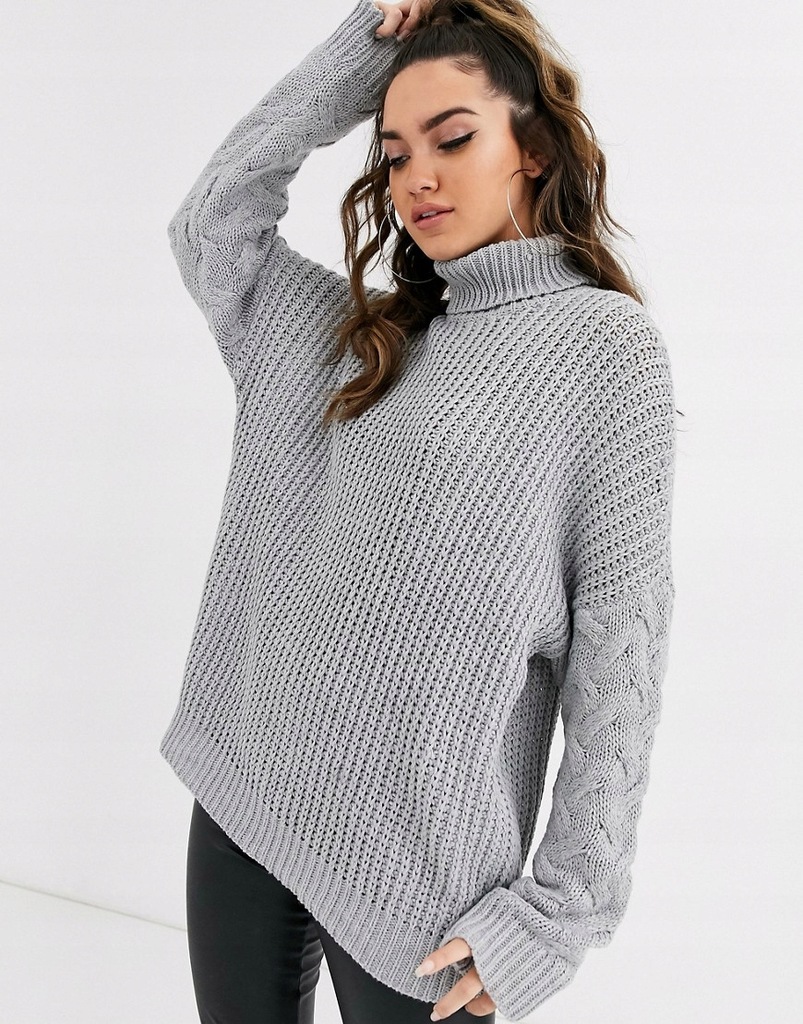 MISSGUIDED SZARY DZIERGANY SWETER__S/M_MW__XDH