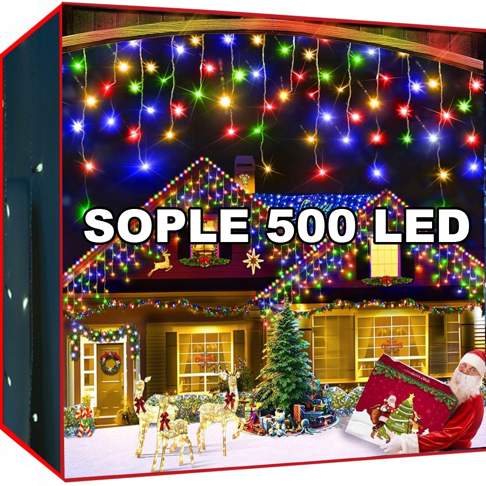 SOPLE LAMPKI CHOINKOWE 500 LED ZEWNĘTRZNE ŚWIATEŁKA Multikolor + FLASH