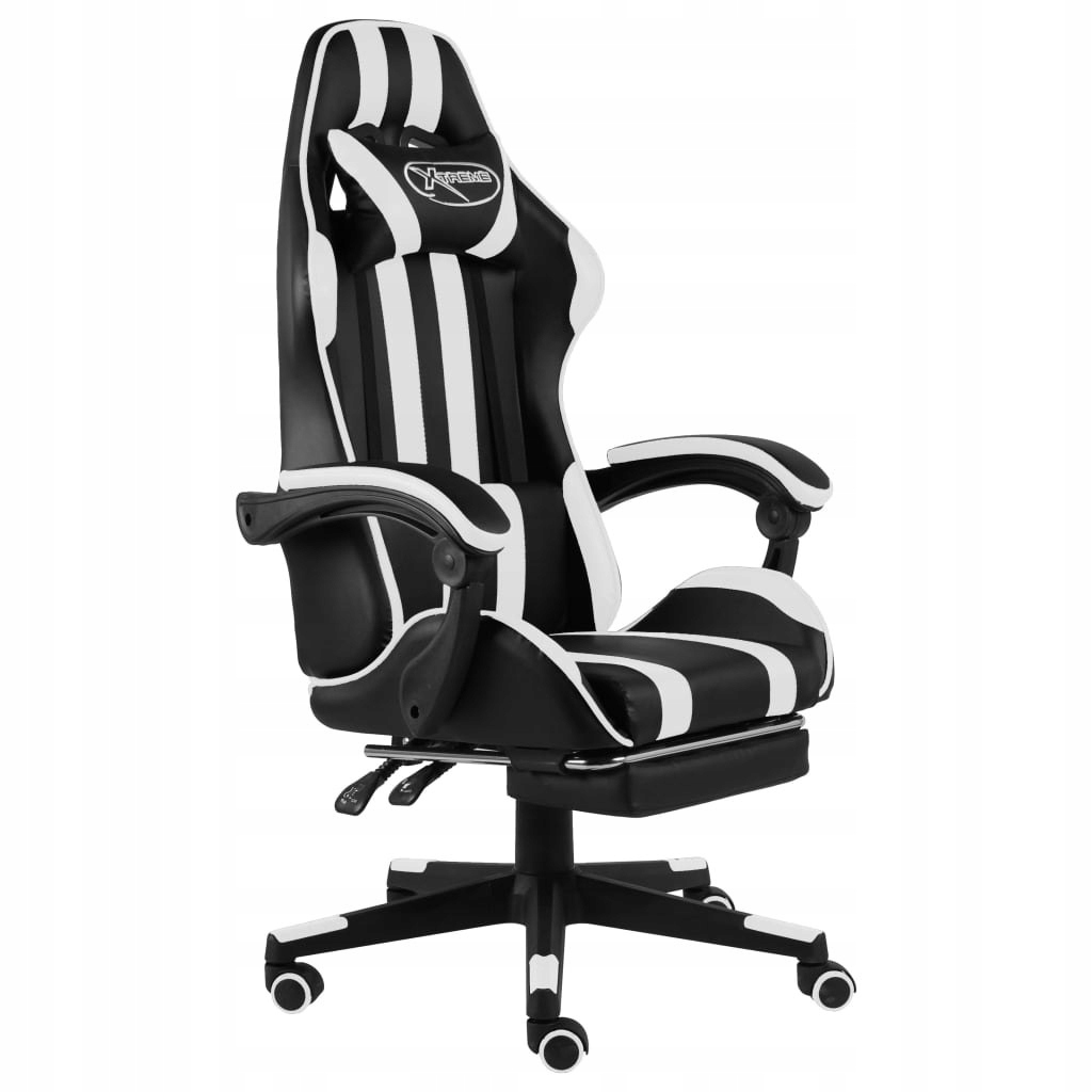 VidaXL Fotel dla gracza, z podnóżkiem, czarno-biał