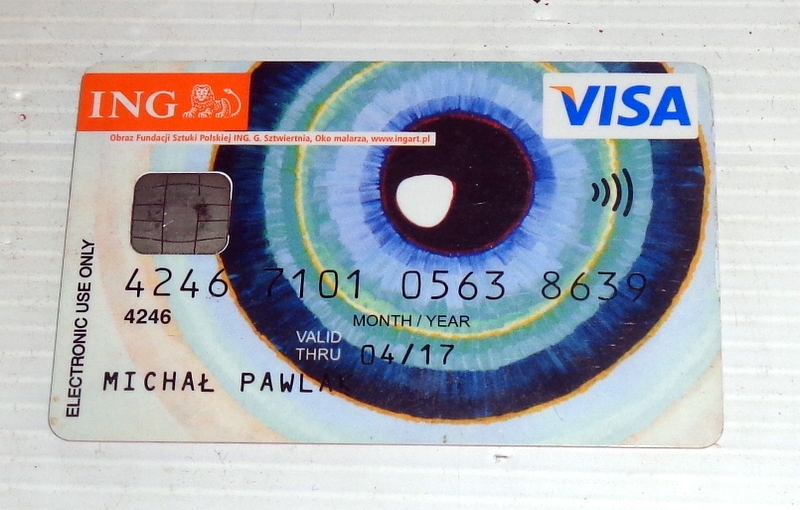 Bank ING VISA - stara zdezaktualizowana karta bankowa.