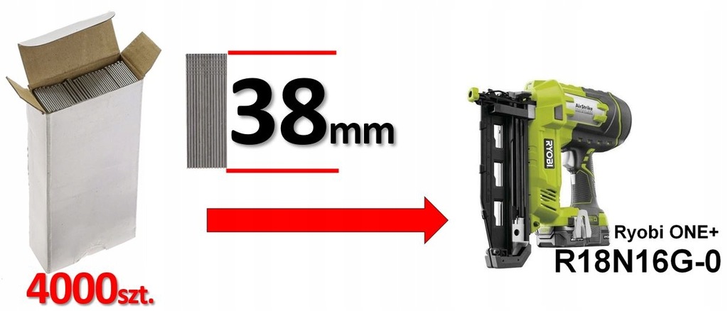 gwoździe galwanizow. 38mm do RYOBI ONE+ R18N16G-0 - 12058657140 ...