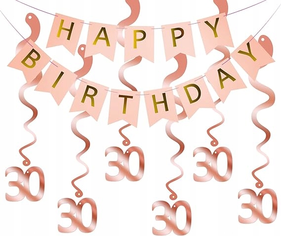 Girlanda Happy Birthday Dekoracje ozdoby urodzinowe różowe 30