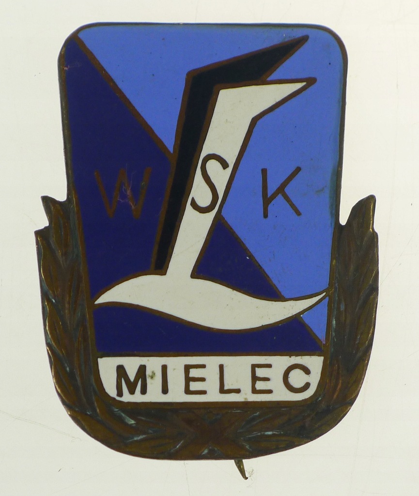 Duża odznaka WSK (Delta) Mielec, miedź, porcelanka 38x5 cm, szpilka