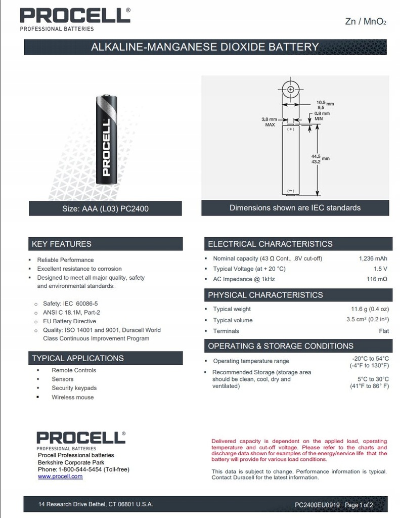 Купить 10 батареек Duracell Procell AAA R03 MN2400, Бельгия: отзывы, фото, характеристики в интерне-магазине Aredi.ru