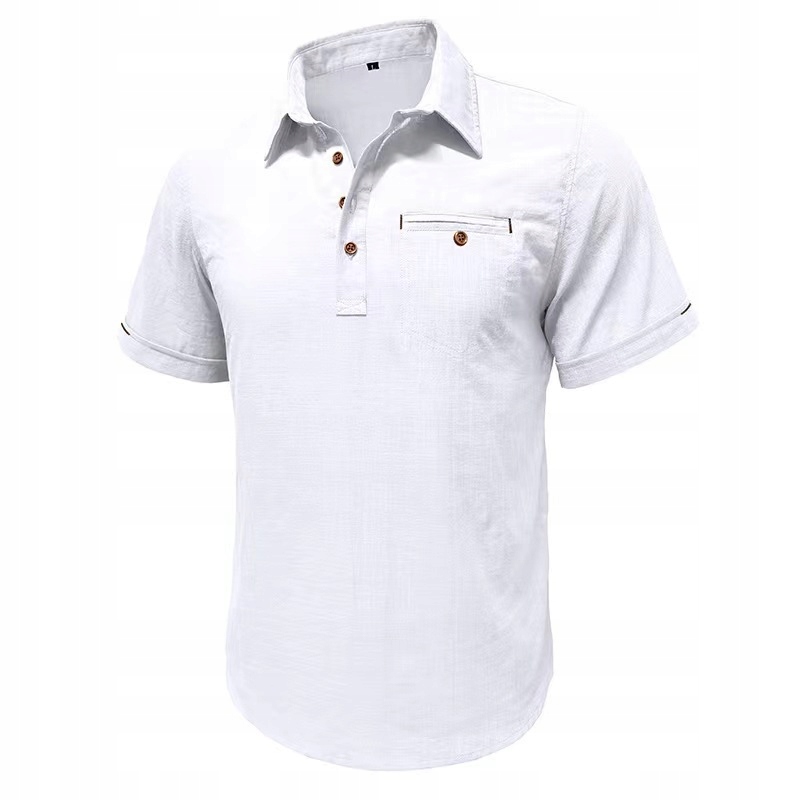 Lniana koszulka z krótkim rękawem z klapą szybkosc