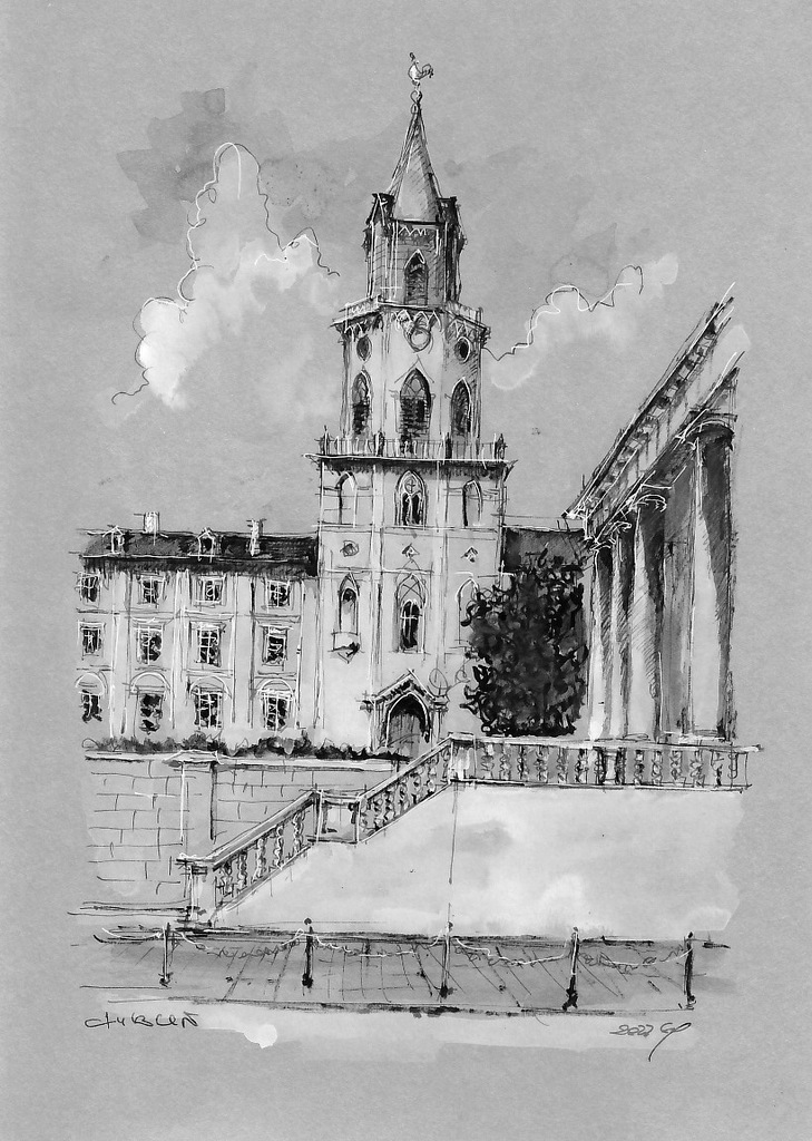 Rysunek tuszem, Lublin wieża trynitarska