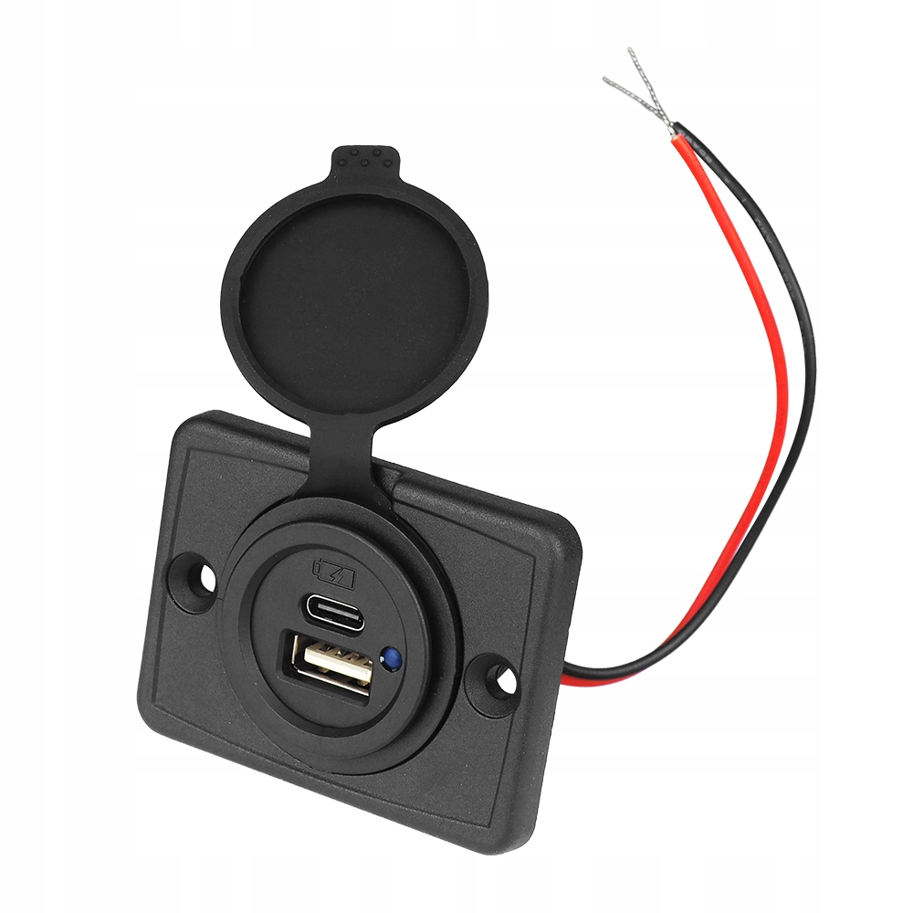 Ładowarka samochodowa do zabudowy zamykana out:USB-A + USB-C 2x5V/2,4A, in: