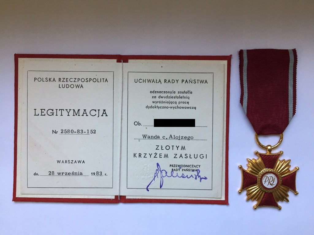 Krzyż Zasługi legitymacja dydaktyk-wychowawca