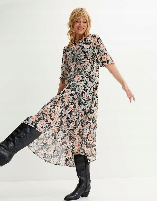 _LZ ZB3 SUKIENKA MIDI SZYFONOWA W KWIATY _/ 46