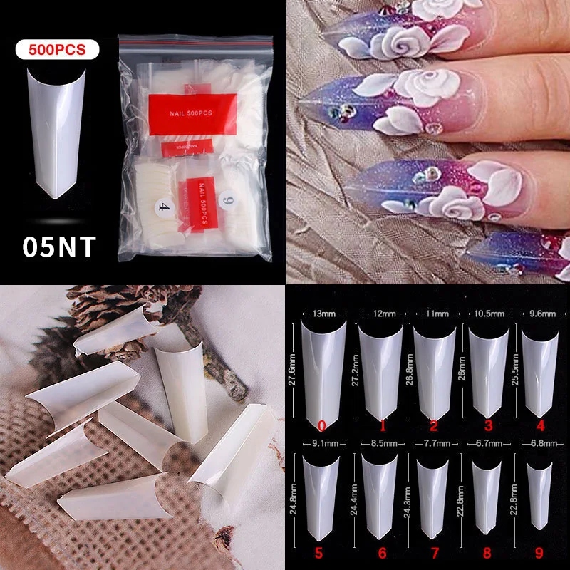 100/500Pcs Natural French Ballet Coffin False Nail