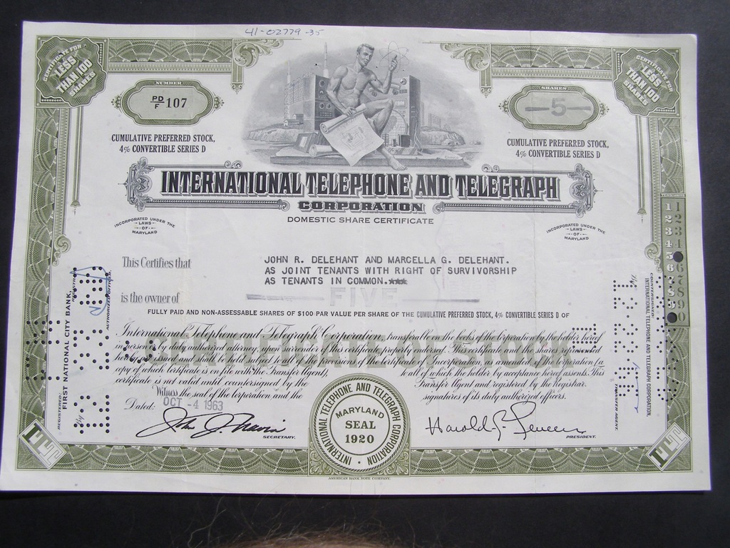 INTERNATIONAL TELEPHONE AND TEL akcja USA 1990