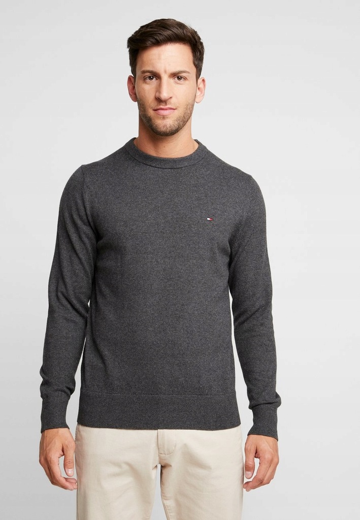 TOMMY HILFIGER SWETER MĘSKIE SZARY Z LOGO L 2BAF