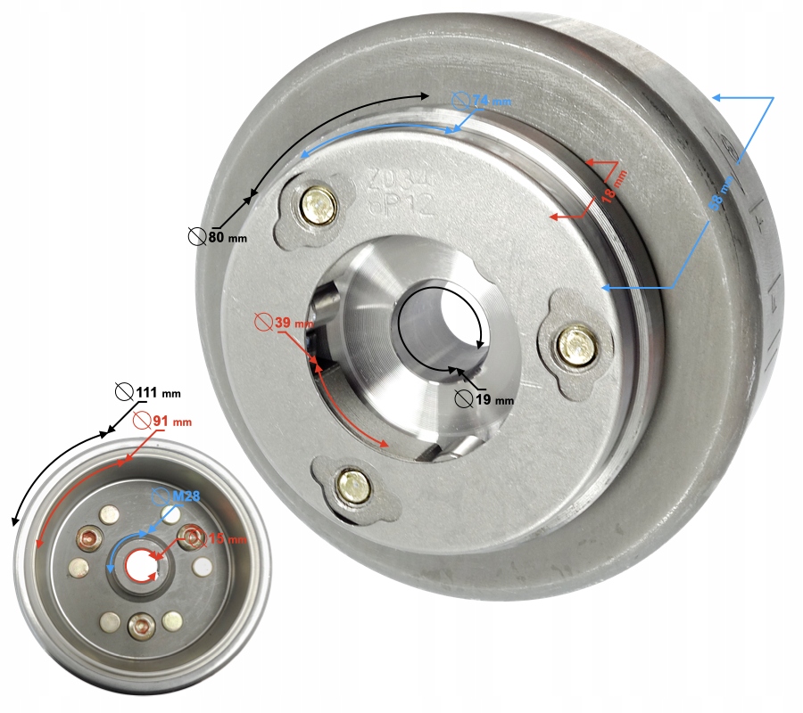 Koło magnesowe do silnika Moretti poziomy 154FMI, 125cc 4T, 4-biegowy Manua