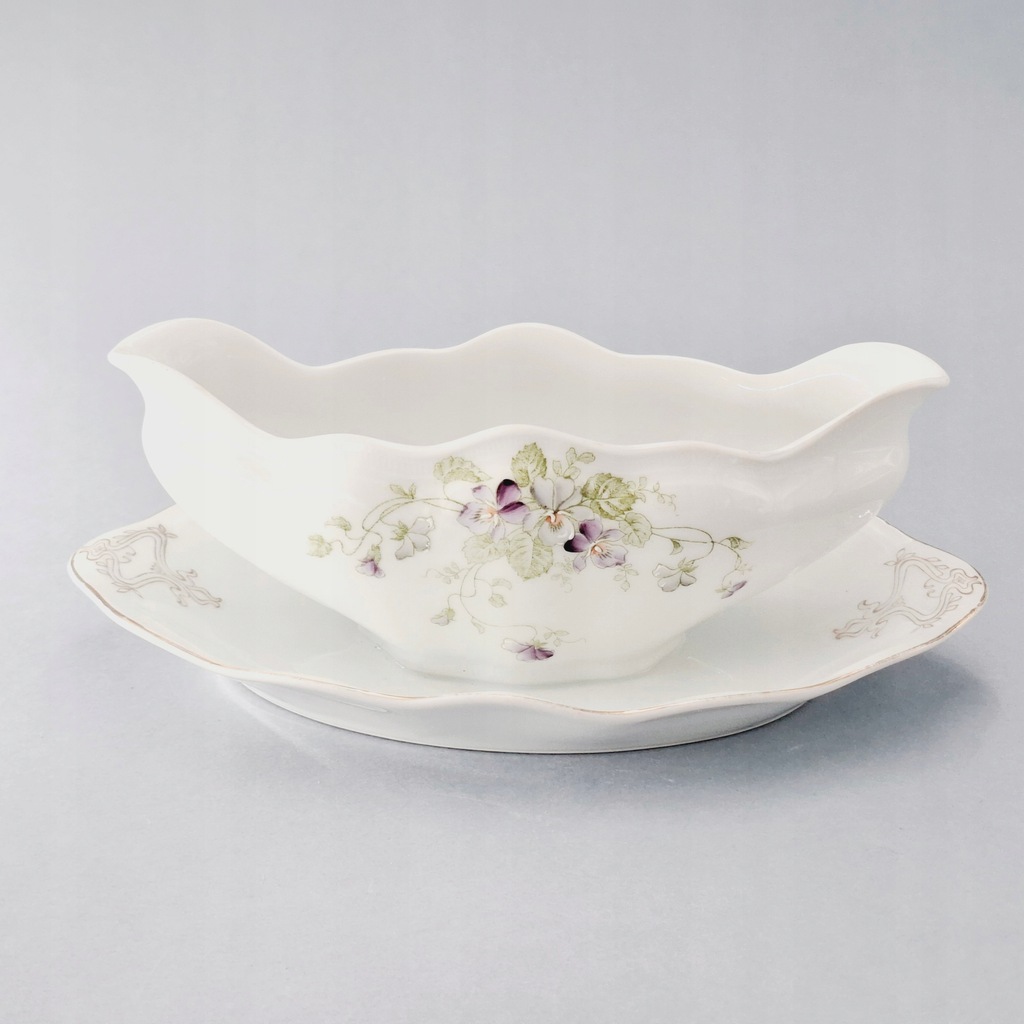 PIĘKNA SECESYJNA SOSJERKA PORCELANOWA BRATKI kwiaty PRZEŁOM XIX i XX w