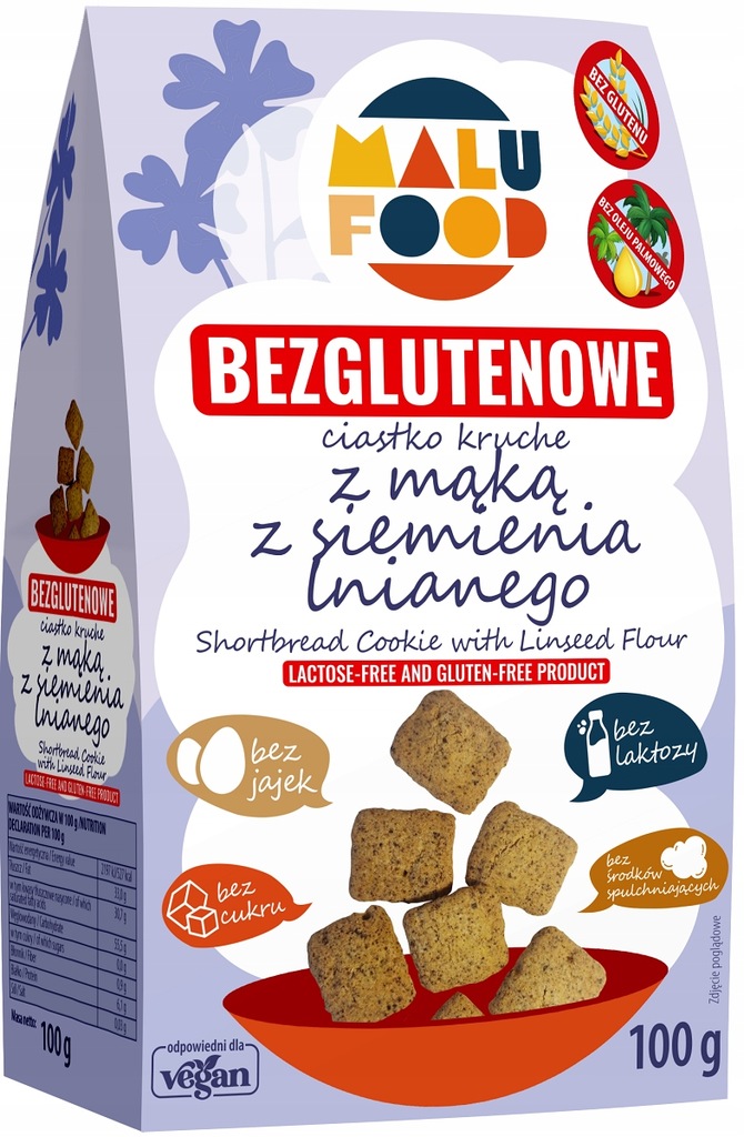 CIASTKA KRUCHE Z MĄKĄ Z SIEMIENIA LNIANEGO BEZ CUKRU BEZGLUTENOWE 100 g - M