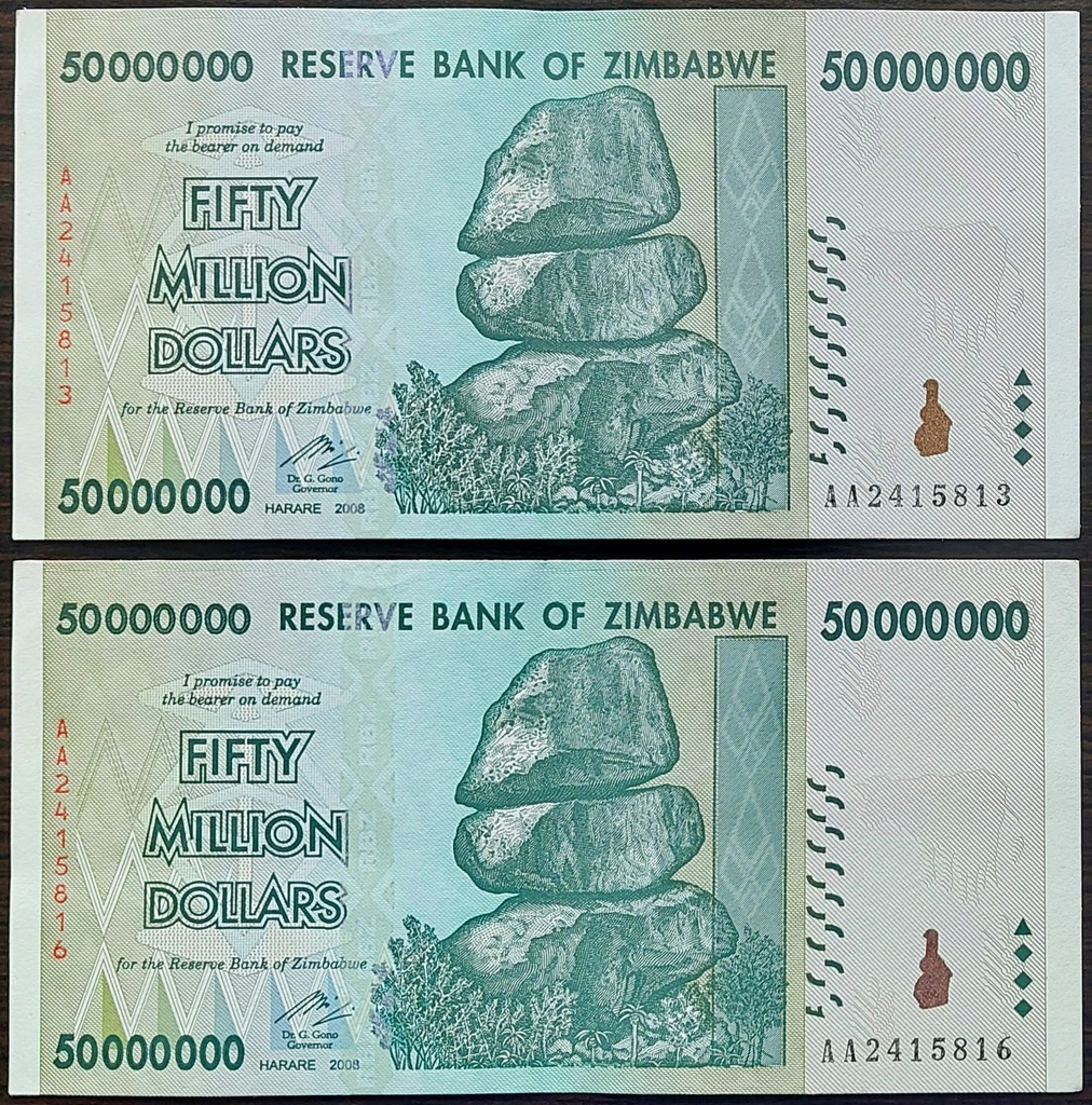 #042. Banknot Zimbabwe 50 000 000$ 2008r. Seria AA UNC-/2+