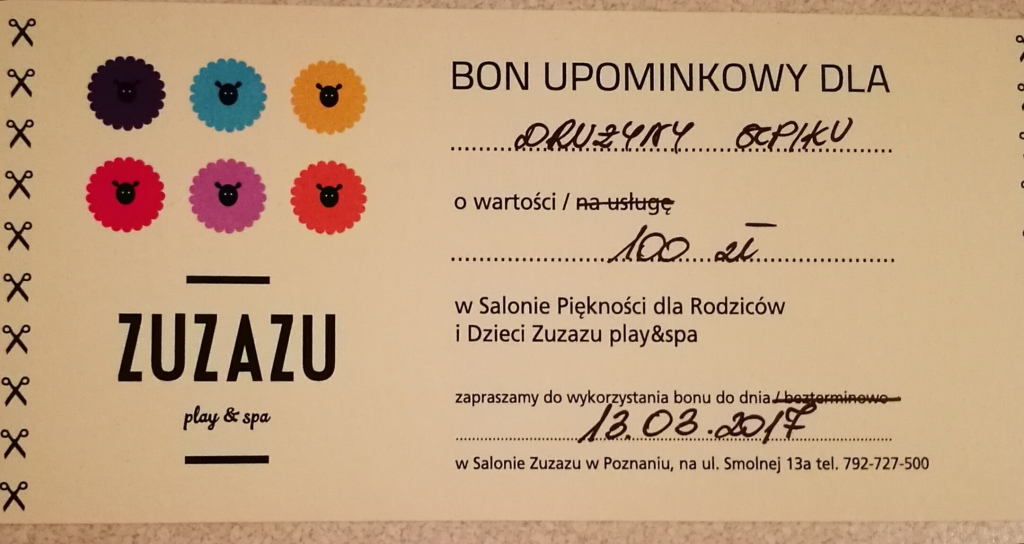 VOUCHER DO SALONU PIĘKNOŚCI ZUZAZU PLAY & SPA !