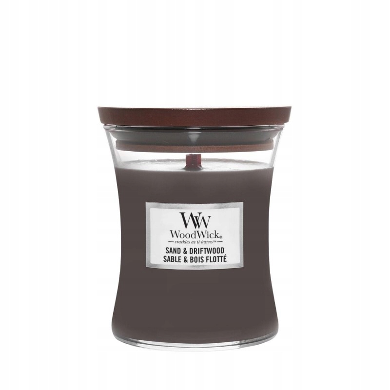 Świeca zapachowa średnia Woodwick sojowa - 275g Sand & Driftwood - drzewny