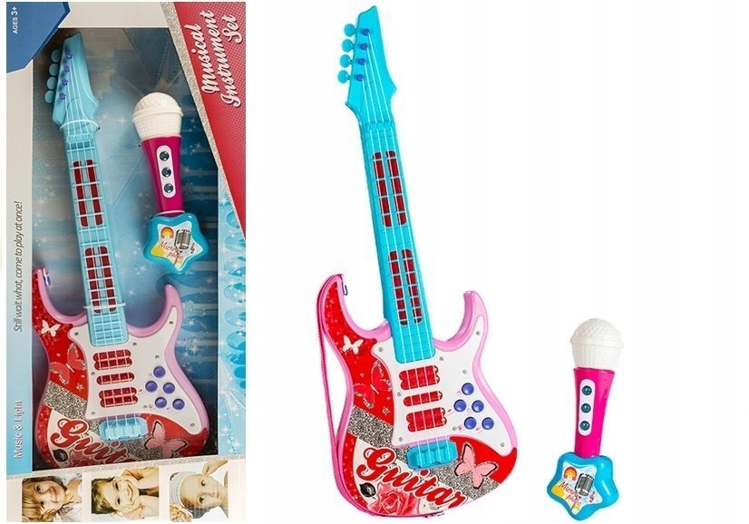 GITARA ELEKTRYCZNA MIKROFON STRUNY ZABAWKA RÓŻ -Unisex- LEAN Toys