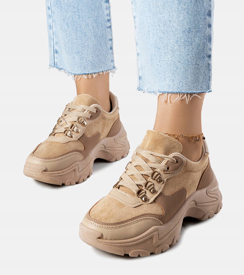Beżowe sneakersy z łączonych materiałów 20494 20494 rozmiar 39