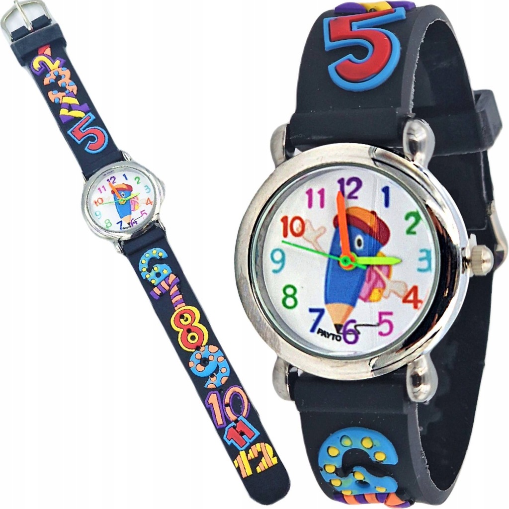 NODNY PIERWSZY ZEGAREK DLA DZIECKA CYFERKI CZARNY EDU NA PREZENT