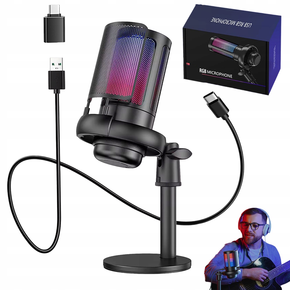 MIKROFON DO KOMPUTERA POJEMNOŚCIOWY GAMINGOWY STUDYJNY KARAOKE FILTR USB-C