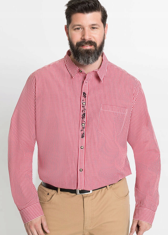 B.P.C męska koszula ludowa w kratkę z haftem 49/50 .