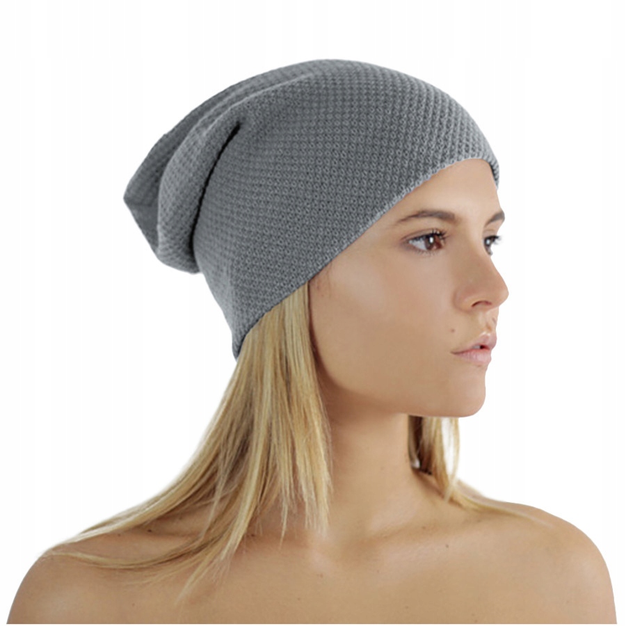 CZAPKA ZIMOWA WIOSENNA OVERSIZE SZARA BEANIE UNI