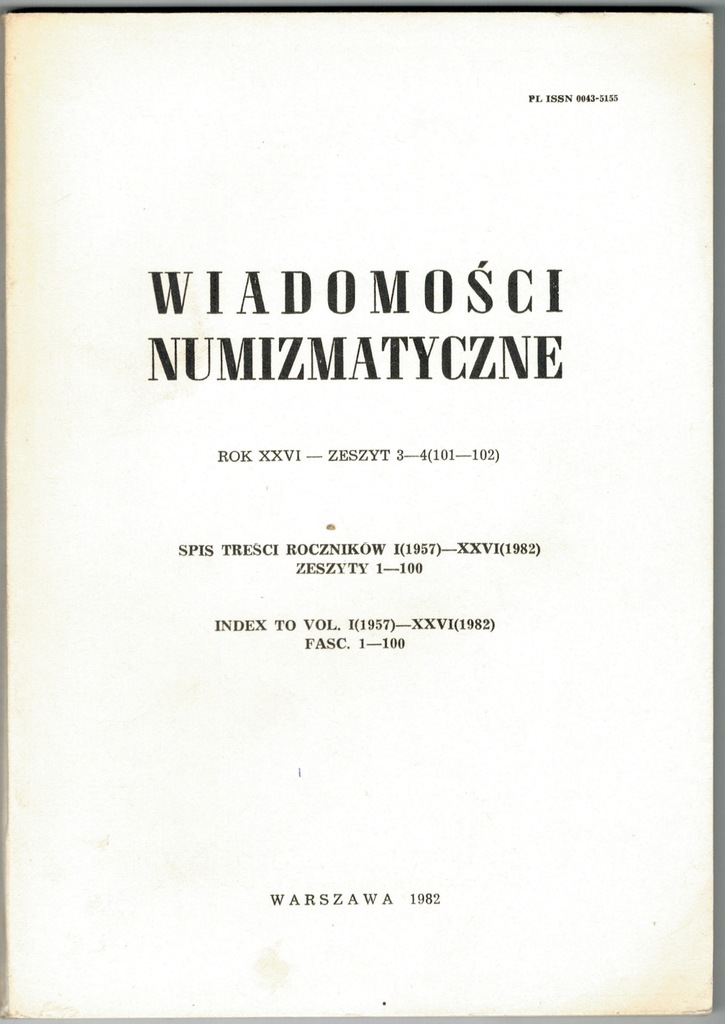 Wiadomości numizmatyczne XXVI Zeszyt 3-4 101-102