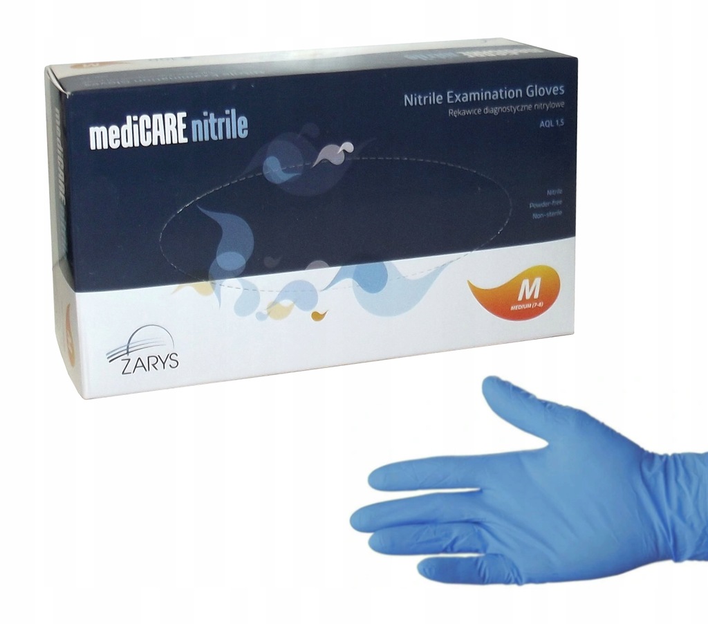 100x RĘKAWICZKI NITRYLOWE mediCARE ZARYS r. M