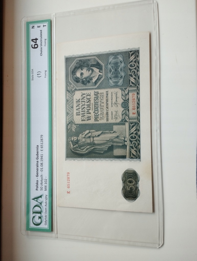 Banknot 50 zł 1 sirpnia1941r seria E stan 1 nr 6512879 Mił.102- GDA 64