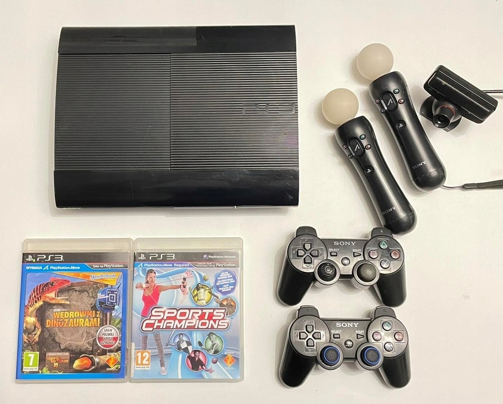 PS3 Super Slim 500GB + 2 pady + 2 move + gry