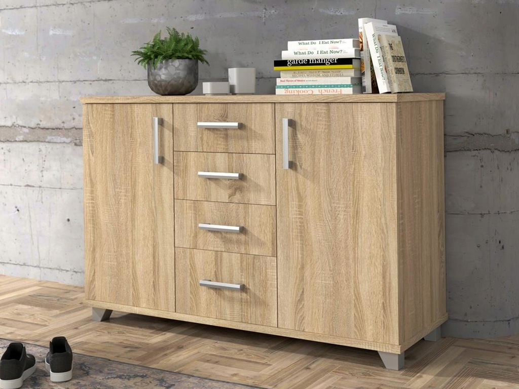 NOWOCZESNA KOMODA SZAFKA SZUFLADY 120CM DĄB SONOMA - 7899651553
