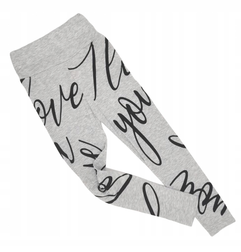 legginsy sportowe wysoki stan szare 134 bawełniane cienkie w nadruki