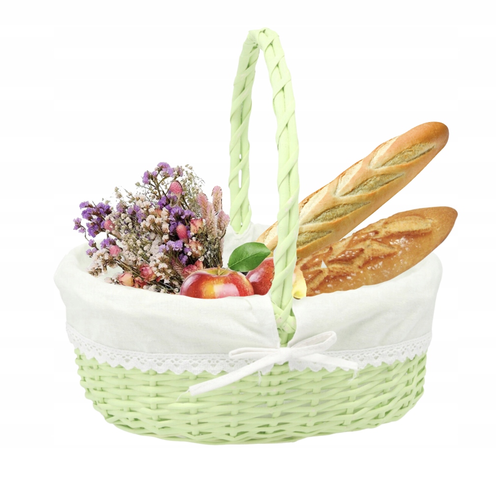 Koszyk wielkanocny z rączką koszyczek do święconki zielony z serwetką 32 cm