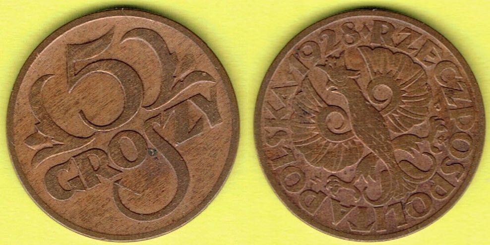 POLSKA 5 groszy 1928 r.