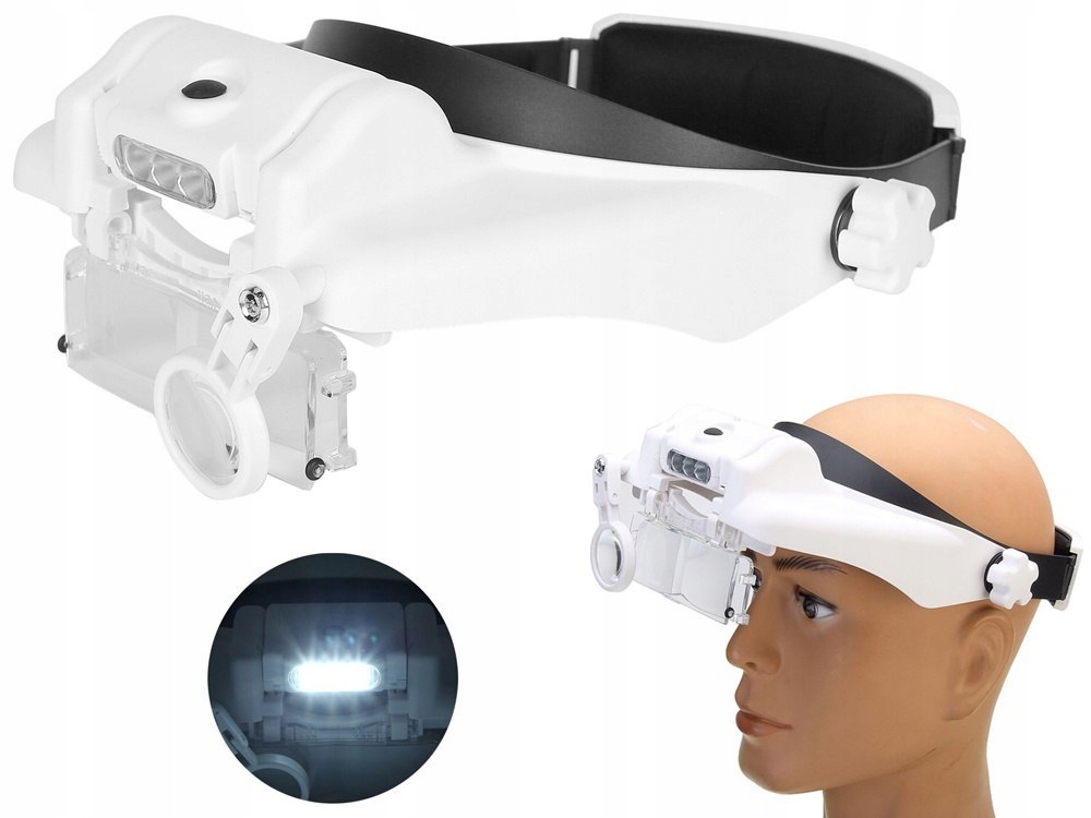 Profesjonalna Lupa czołowa głowowa okulary 3 LED soczewki 13x baterie