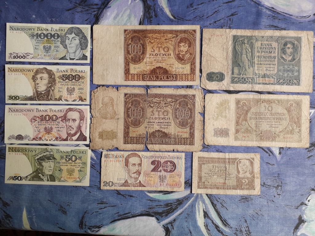 15 banknotów - 10 i 100 zł 1940, 50 i 2 zł 1941; 100 zł 1932, 1909 - 2 szt!