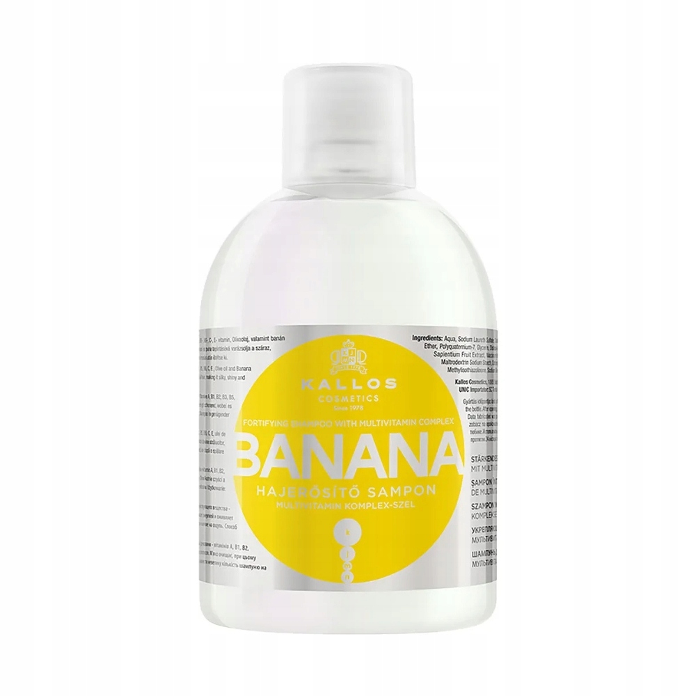 KALLOS Szampon do włosów BANANA z ekstraktem z banana i witaminami, 1000 ml