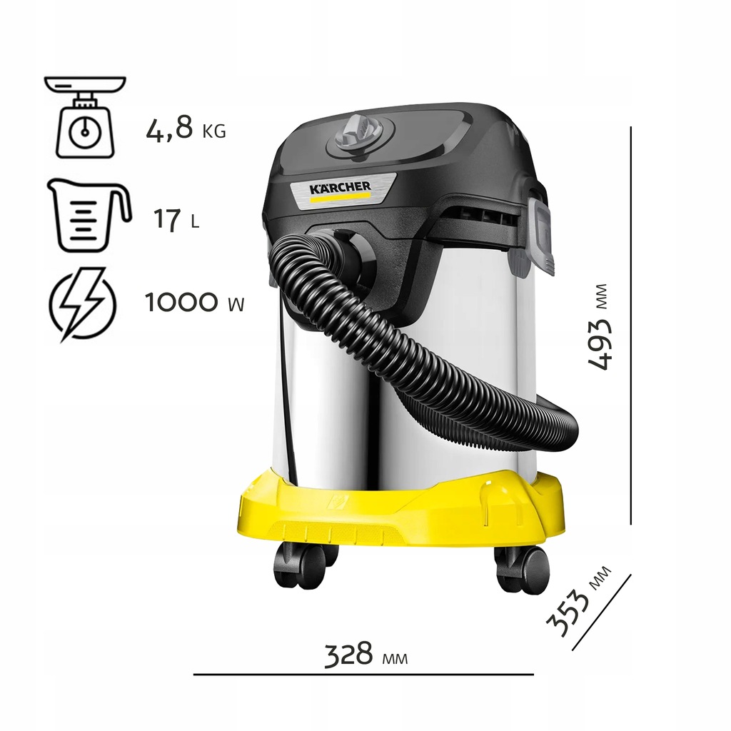 Купить ПРОМЫШЛЕННЫЙ ПЫЛЕСОС KARCHER WD 3 НОВАЯ КОНСТРУКЦИЯ XXXL: отзывы, фото, характеристики в интерне-магазине Aredi.ru