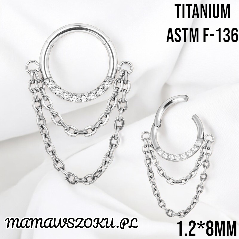 Kolczyk kółko clicker tytanowe z cyrkoniami srebrny Helix ucha conch1.2/8MM