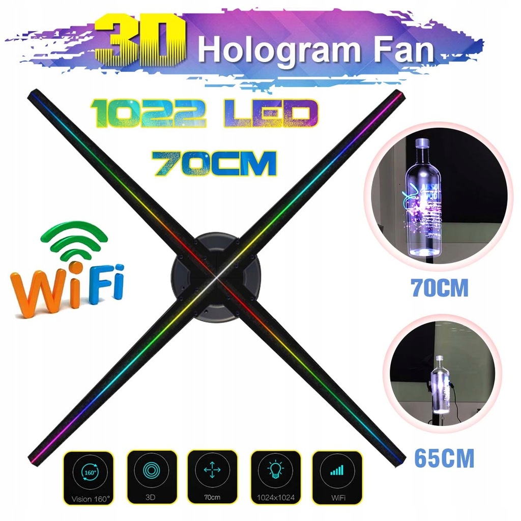Wyświetlacz led 3D Hologram reklamowy 80cm 1024LED_!!_`_!_