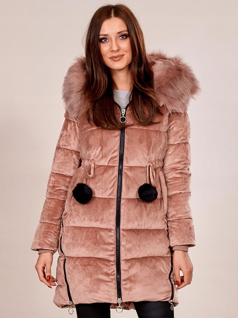 Pikowana zimowa kurtka z kapturem jasnoróżowa XXL